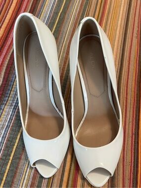 Aldo White Patent Peep-Toe Heels